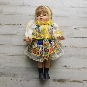 VTG Czechoslovakia Ethnic Doll Folk Costume 12" Lidova Sleep Eye